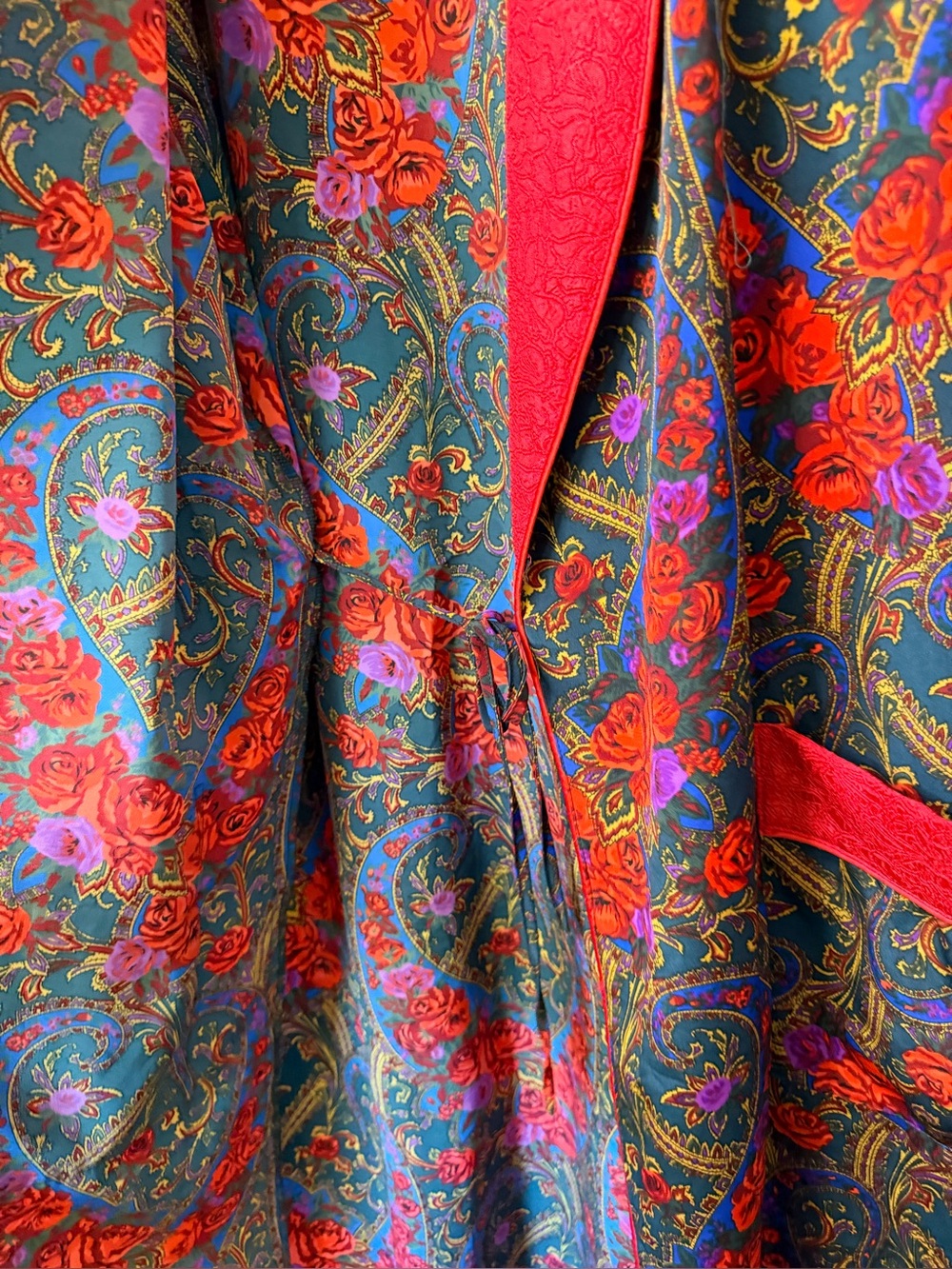 Vintage Victoria's Secret Kimono Robe Gold Label Red Floral 90s Lingerie - Picture 5 of 9